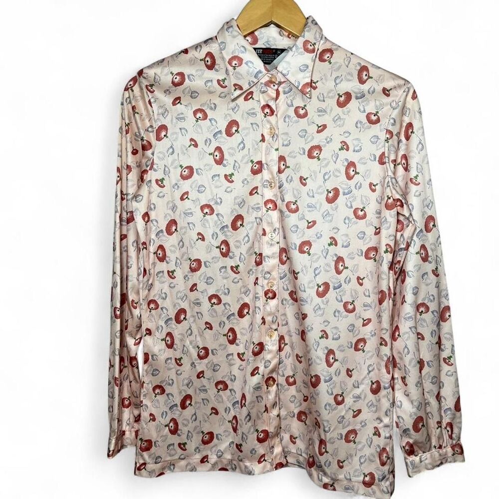 Vintage 70s Floral Button Up Flowy Layered Piece Light Medium Pink Flowers